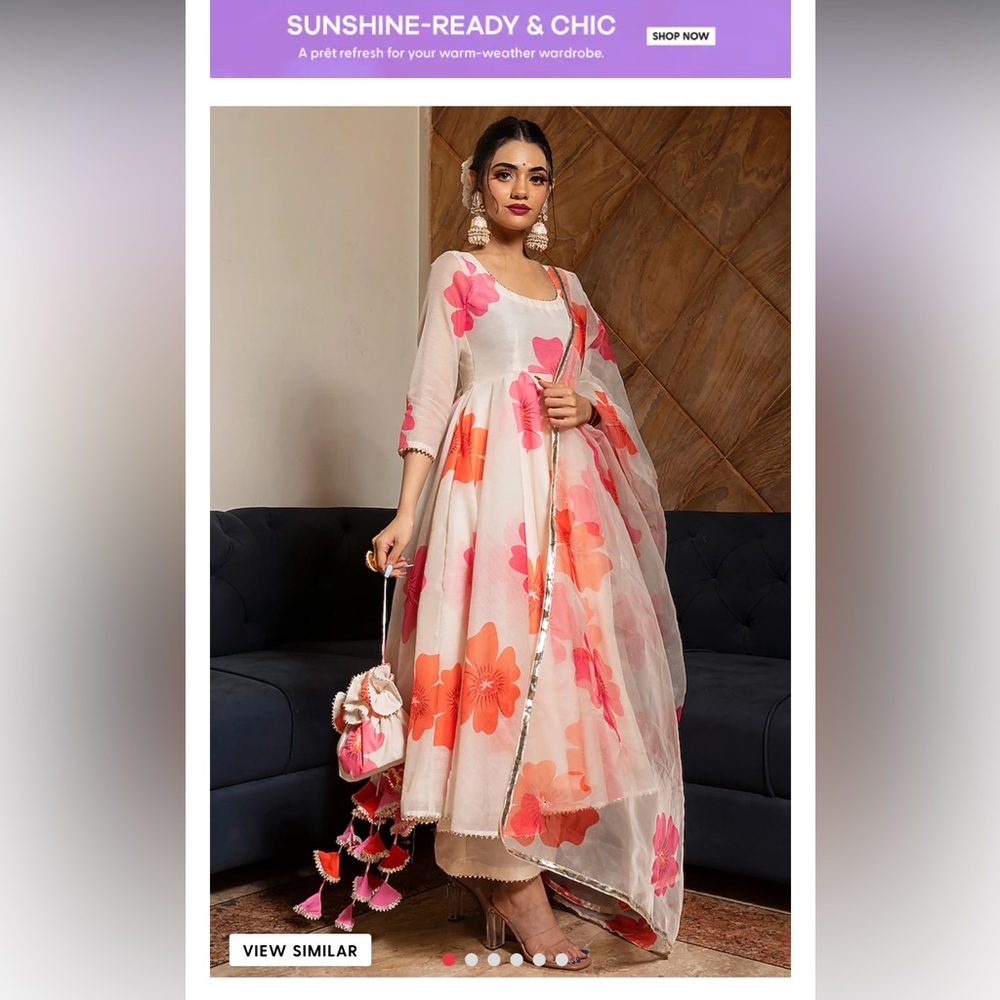 Cotton silk Anarkali Set perfect for a summer wedding.
